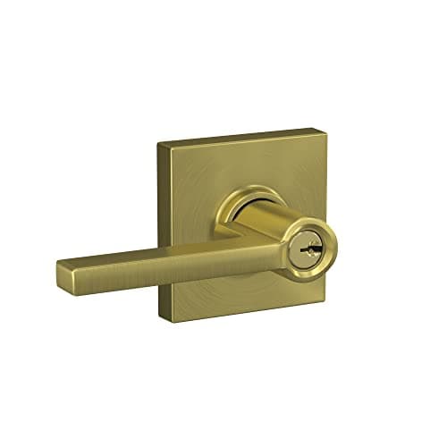 Schlage F51A LAT 608 COL Latitude Door Lever with Collins Trim Keyed Entry Lock Satin Brass