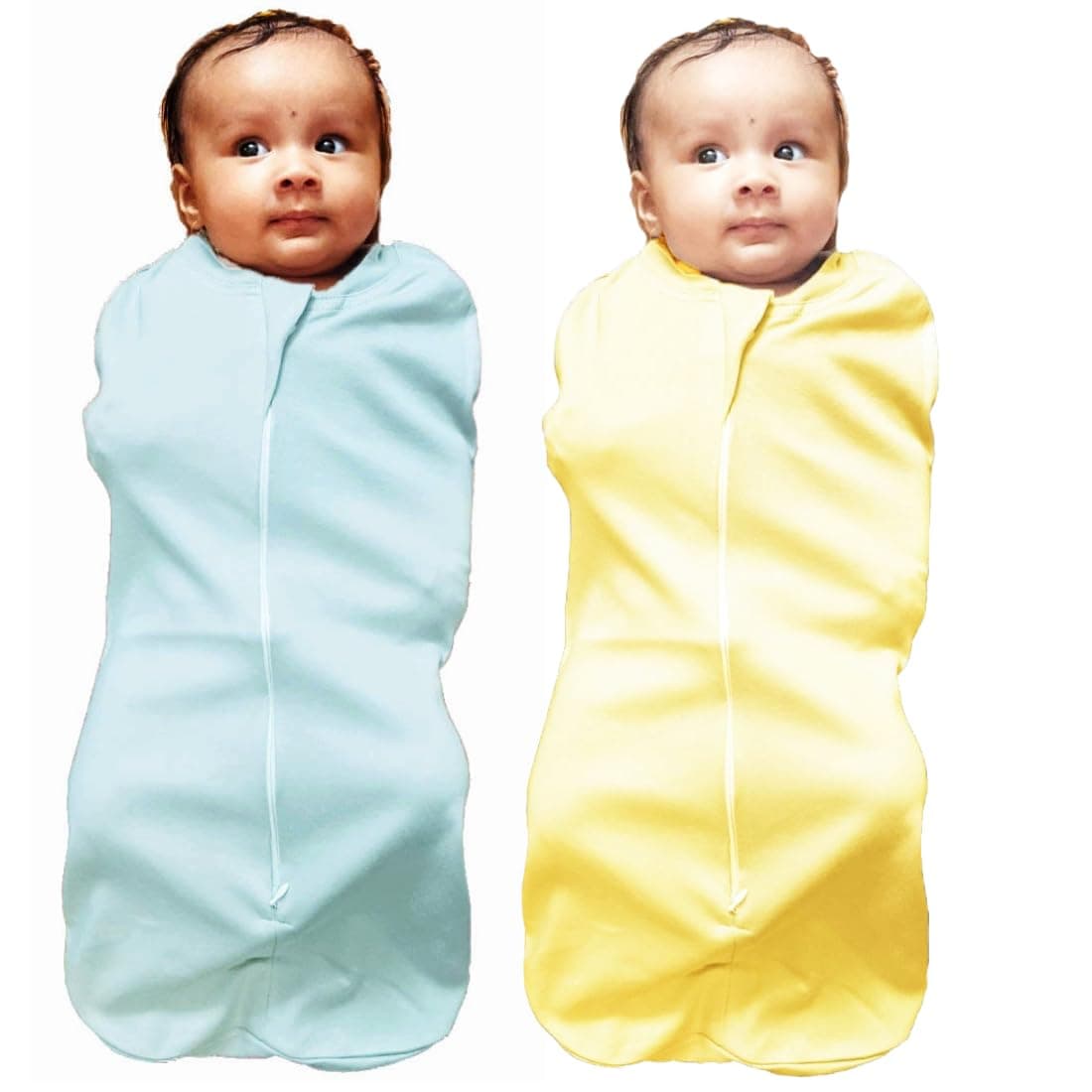 MammaChamp Zipper Swaddle POD Sleeping Bag Blankets Wrap Sack for Newborn Infant Baby 03 Months Packof 2 Yellow Light Blue