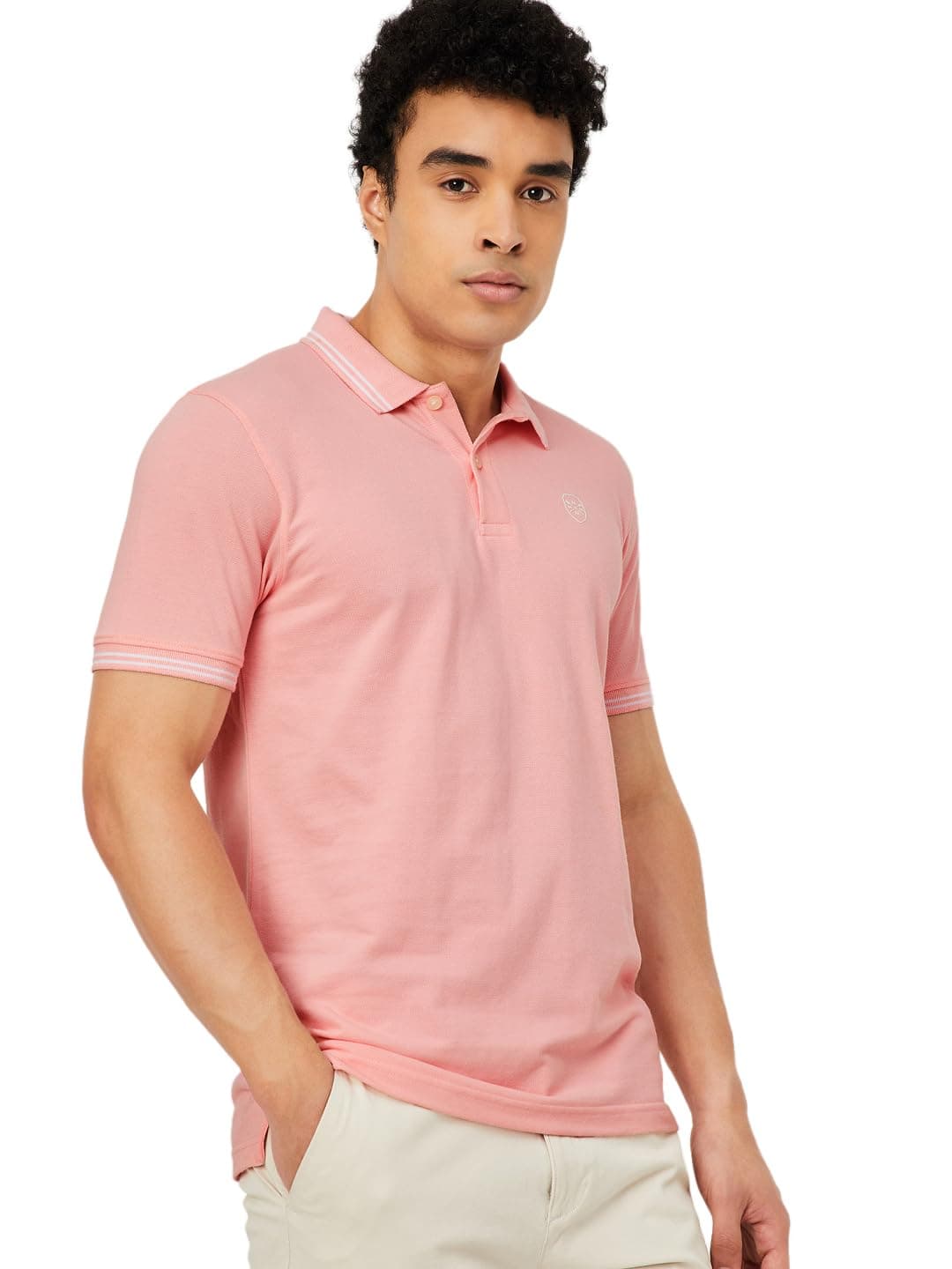 Max Men Solid Polo Slim Fit T-shirt(Pink_S)