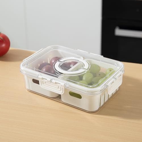 HOKIPO Fridge Storage Containers with 2 Partition – BPA Free Food Grade Plastic Storage Containers for Refrigerator & Freezer | Fresh Vegetable Crisper Box & Kitchen Storage Set (AR-6102)