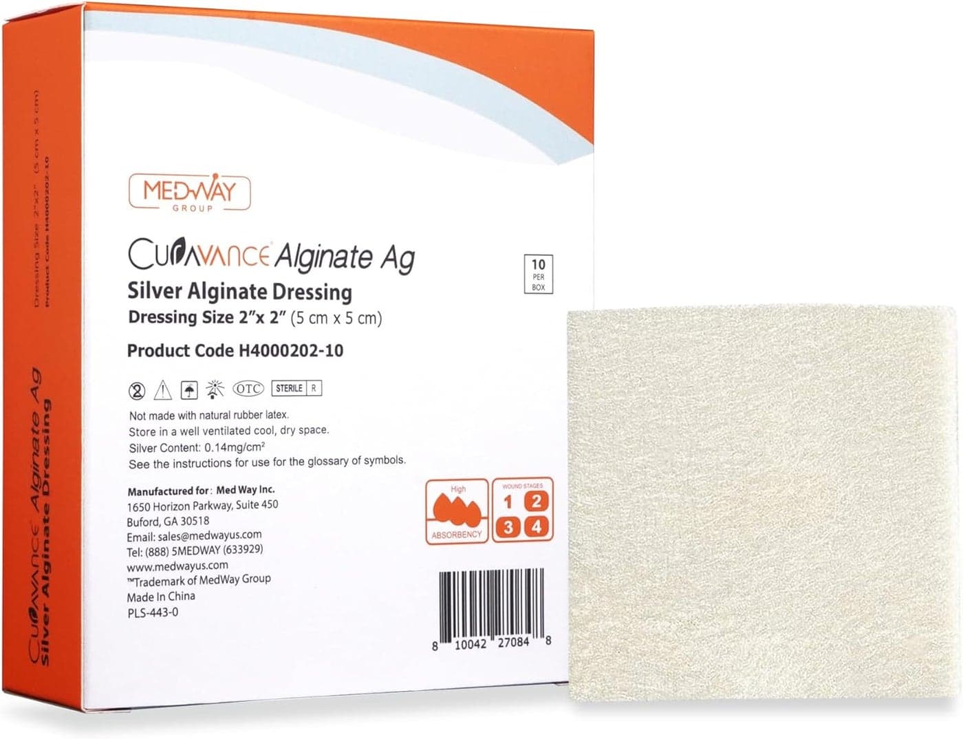 MedVance Silver Calcium Alginate Ag Sterile Highly Absorbent Antibacterial Dressing, (2" x 2") Pack of 10
