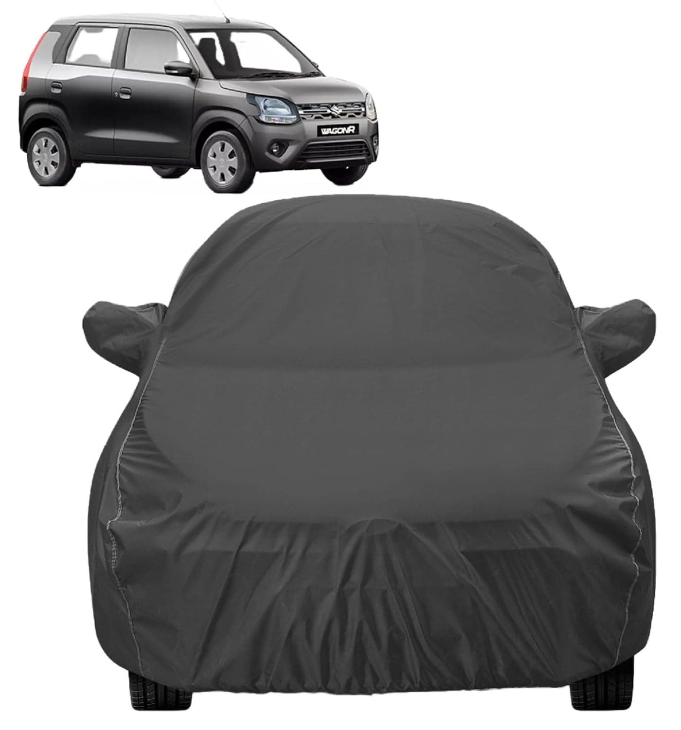 Auto Hub Car Cover Compatible with Maruti Wagonr (Model-2019-Till Date) with Mirror Pocket, Dustproof, Heat Resistant, Triple Stitched, Wagonr New Car Cover- Grey