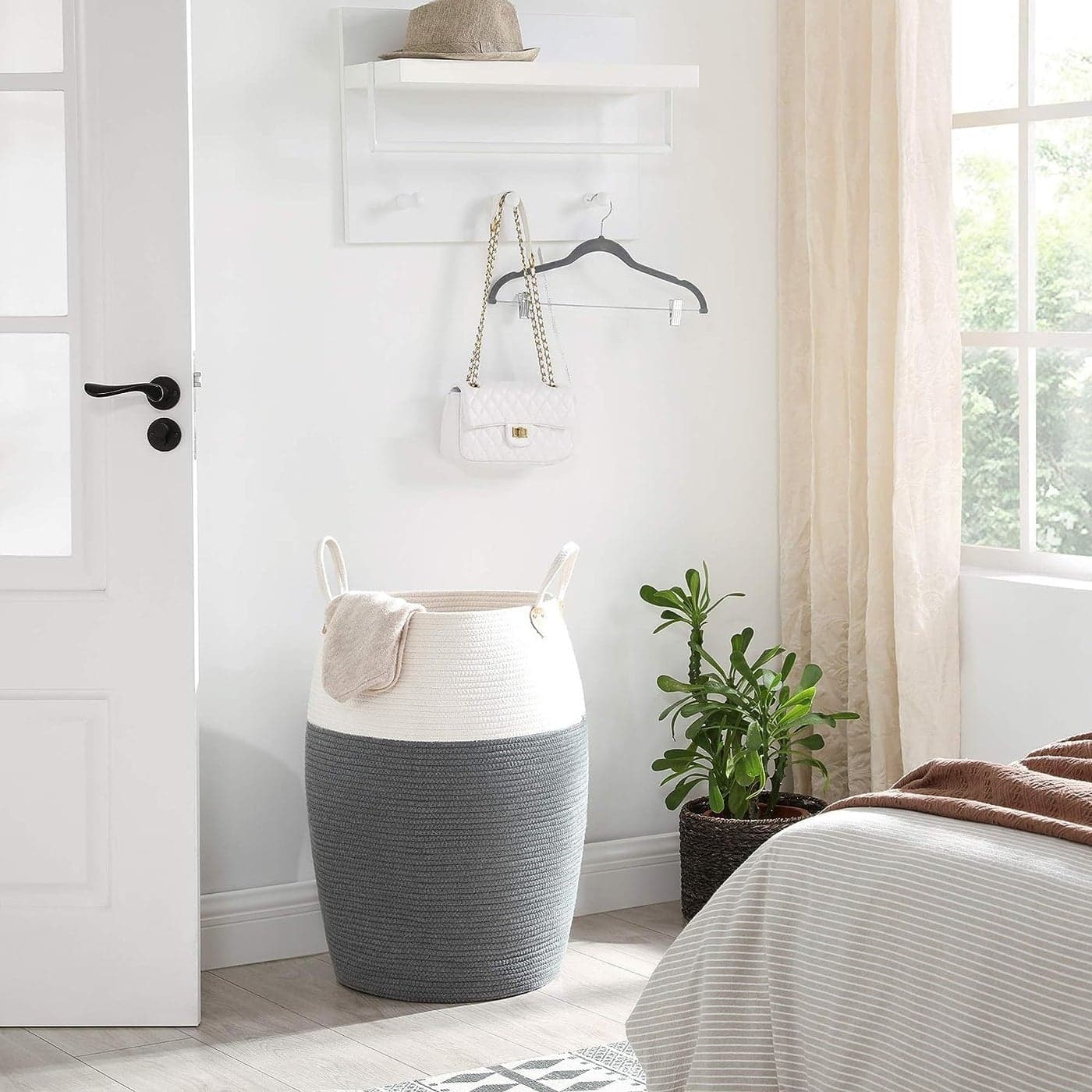 BLURISM Tall Extra Large Storage Basket with Lid Cotton Rope Storage Baskets Woven Laundry Hamper with Cover Toy Storage Bin for Toys Blanket in Living Room Baby Nursery WhiteGrey