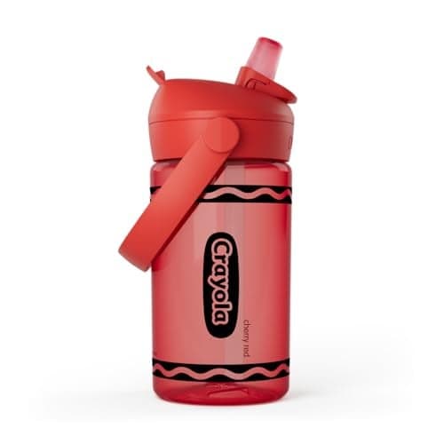 CamelBak Crayola Flip Straw Kids Water Bottle with Bite Valve Tritan Renew Design for School and Everyday Use 14oz Cherry Red