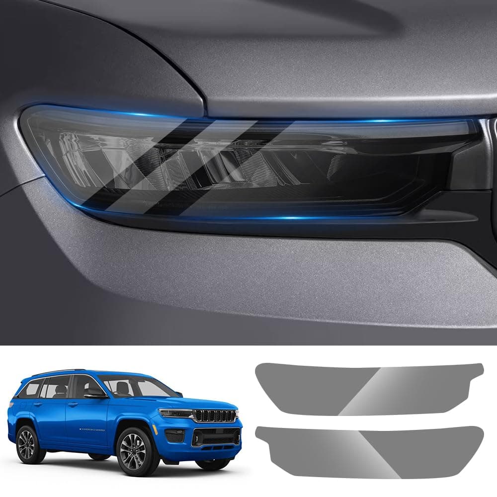 LUNQIN Car Headlight Protective Film for 2022 2023 2024 2025 Jeep Grand Cherokee Auto Accessories Exterior Decor Smoky Matte Black Smart Tint TPU Cover Vinyl Wrap Self Sticker Kit Tail Light Roll