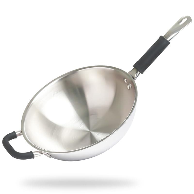 Allo Triply Stainless Steel Wok for Deep Fry/Stir Fry/Dry Veg/Sauté/Chinese Wok Cooking/Noodles Induction Friendly Naturally Non-Stick | 10 Years Warranty, 26Cm, 3.7 Litre