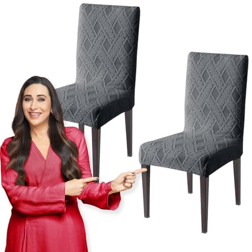 HOKIPO Chair Covers Set of 2, 190 GSM Jacquard, Dark Grey (AR-4792-D3*2)