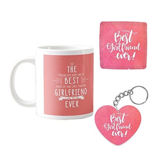 YaYa cafe Birthday Gifts for Girlfriend, Best Girlfriend Love You Forever Mugs for Girlfriend Gift Combo Hamper Set of 3 with Mug, Coaster, Keychain