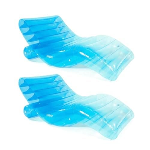 FUNBOY Giant Inflatable Luxury TriColor Blue Chaise Lounger Chair Pool Float for Adults Perfect for a Summer Pool Party Bundle Pack of 2