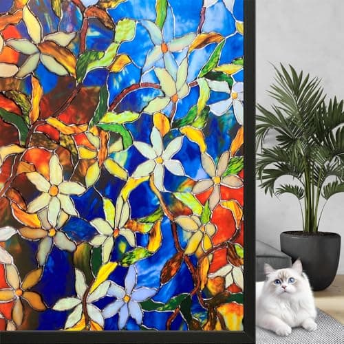 WALLTON Privacy Vinyl Frosted Window Film Glass Sticker Self-Adhesive Film Tint Wallpaper Opaque Sheet for Glass Privacy Cover Window, Door, Office, Home.| Anti-UV. (12x36 Inch, Blue Patti)
