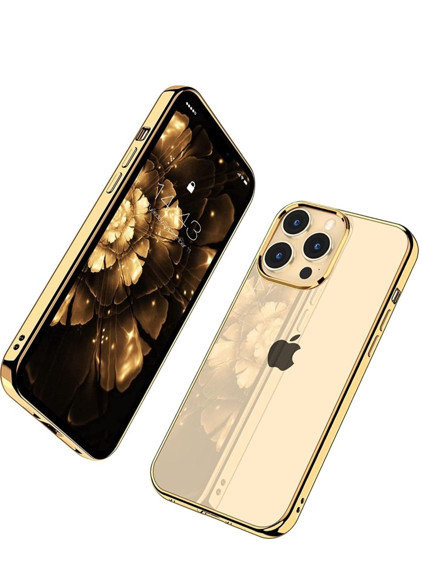 Compatible for iPhone 14 Pro Max Clear Case (2022, Crystal Transparent Cover Shockproof Protective Bumper Shell with Electroplated Mirror Edge for iPhone 14 Pro Max Gold