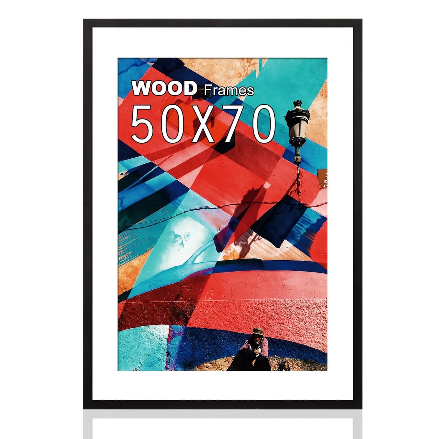 50 X 70CM Poster FrameNatural Soild Wood Black Picture Frame with Polished PlexiglassEasy to HangDisplay Picture without Mat or 40x60cm with Mat for Wall Mounting Horizontally and Vertically