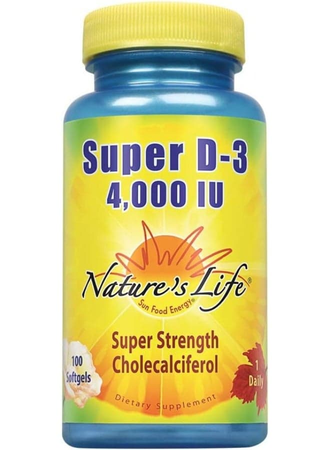 Nature's Life Super D-3 4000 IU | High Potency Vitamin D Supplement | May Support Healthy Bones, Teeth & Immune System | 100 Softgels