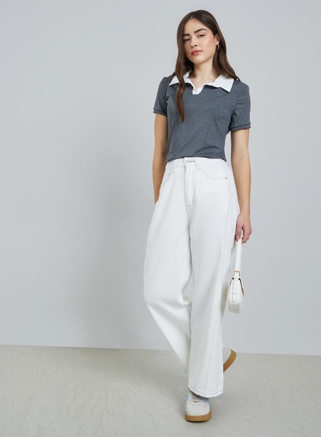 Women Barrel Fit Cut and Sew Panel Jeans