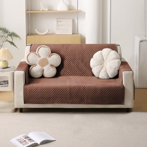HOKIPO Quilted Velvet Sofa Cover with Pockets for 2 Seater, Russet Brown (IN-766)
