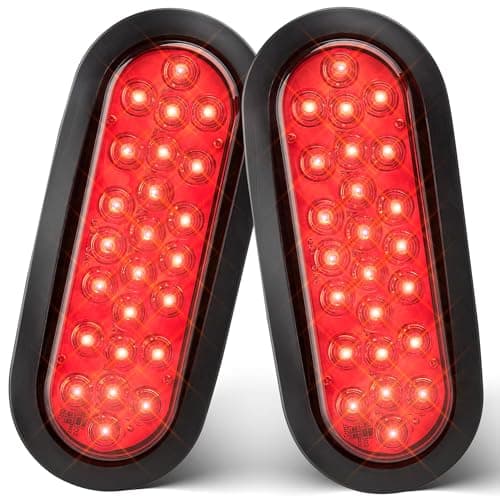 Oyviny 6 Inch Oval Red LED Trailer Tail Lights 2PCS, Super Bright 24LEDs Oval 6" Brake Turn Stop Tail Lights with Flush Mount Grommets DOT SAE Certified for RV Truck, Bus, Trucks