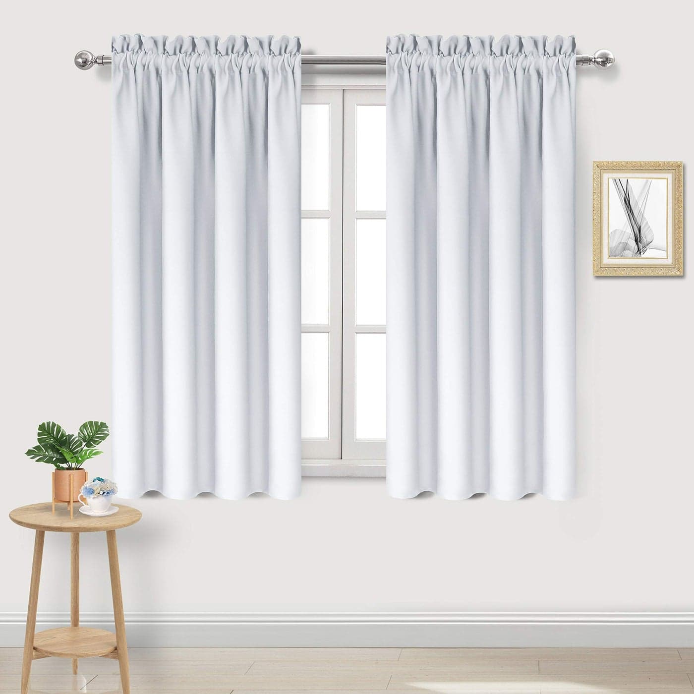 DWCN Blackout Curtains Thermal Insulated Energy Saving Bedroom and Kitchen Curtains Window Treatments W 38 x L 45 Inch Set of 2 Greyish White Rod Pocket Drapes