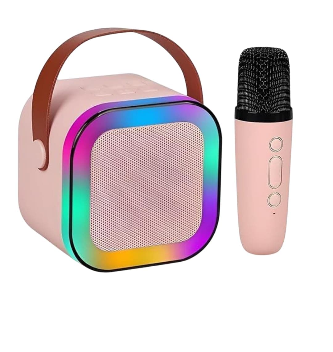 Magicwand® K12【USB-C-Charging Pink with 1 Mic】 Kids Karaoke Microphone Wireless Bluetooth Speaker with RGB LED Lighting for Kids