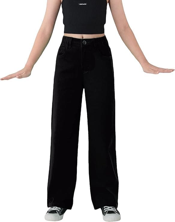 ADBUCKS Stretchable Denim Fabric High Rise Wide Leg Jeans for Girls II Girls Bootcut Jeans (in, Age, 5 Years, 6 Years, Black)
