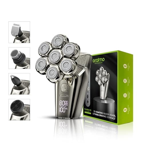 Oraimo Multi 5 In 1 Grooming Kit | Head & Face Shaver | Beard & Nose Trimmer | Wet & Dry Use | Facial Massager and Cleanser | 90 Min Runtime | Built in LED display | IPX7 Waterproof (RS70)