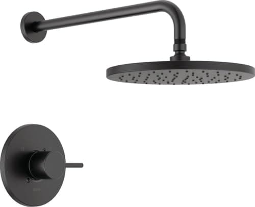 Delta Modern 14 Series Round Rain Shower Faucet Set, Matte Black Shower Head and Handle Set, Valve Trim Kit, Matte Black T14269-BL-PP (Valve Not Included)