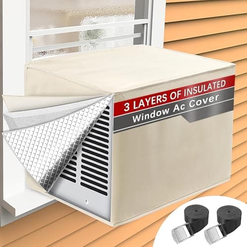 Air Conditioner Covers for Outside for Winter Insulation 17W x 12D x 13H Waterproof Windfroof Window AC Covers for Outside with 3 Layers Insulation Beige