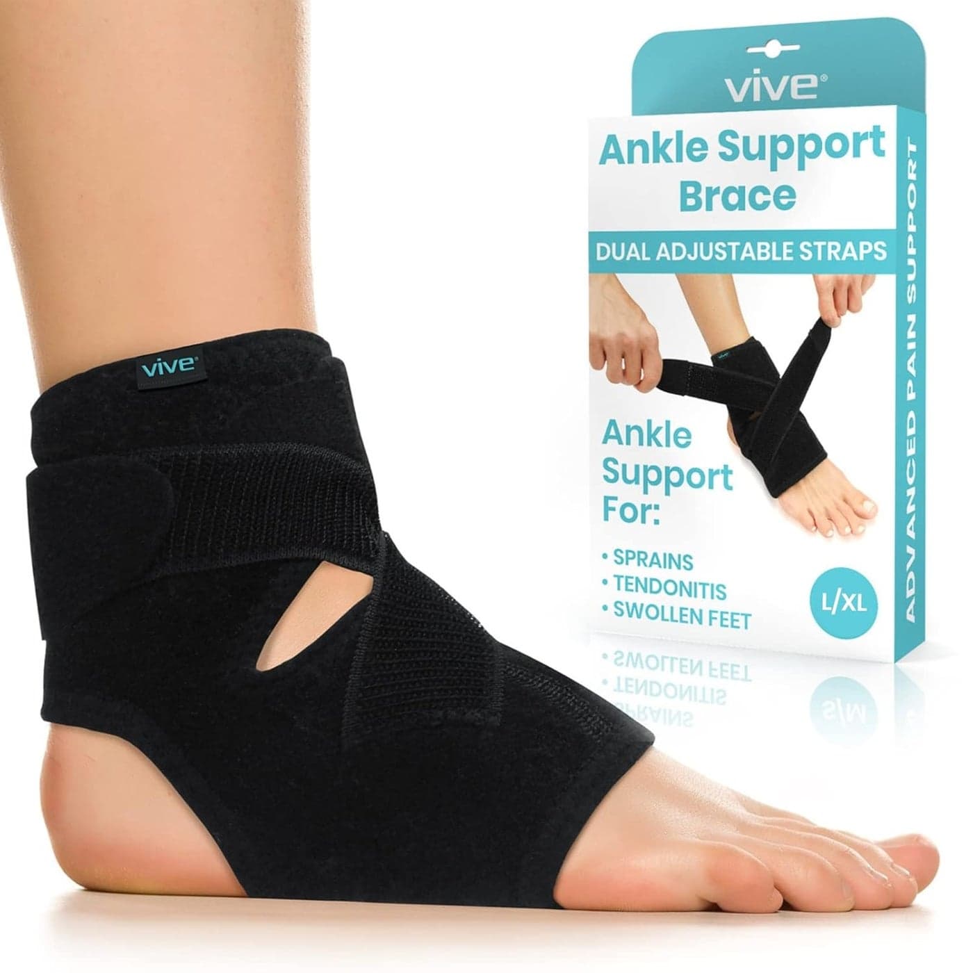 Vive Ankle Brace for Sprained Ankle Adjustable Ankle Sleeve for Plantar Fasciitis Tendonitis Sprains Swollen Feet Lace Up Support Wrap for Running Sports Injuries Recovery Fits Right Left