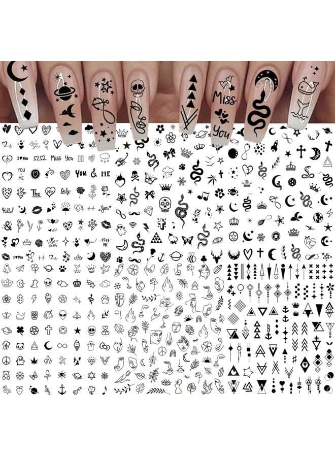 6 Sheets Self-Adhesive Snake Heart Moon Star Nail Art Sticker Decals, Abstract Lady Face Nail Stickers for Women DIY Manicure Decorations, Geometric Triangle Arrow Nail Decals Accessories Tip