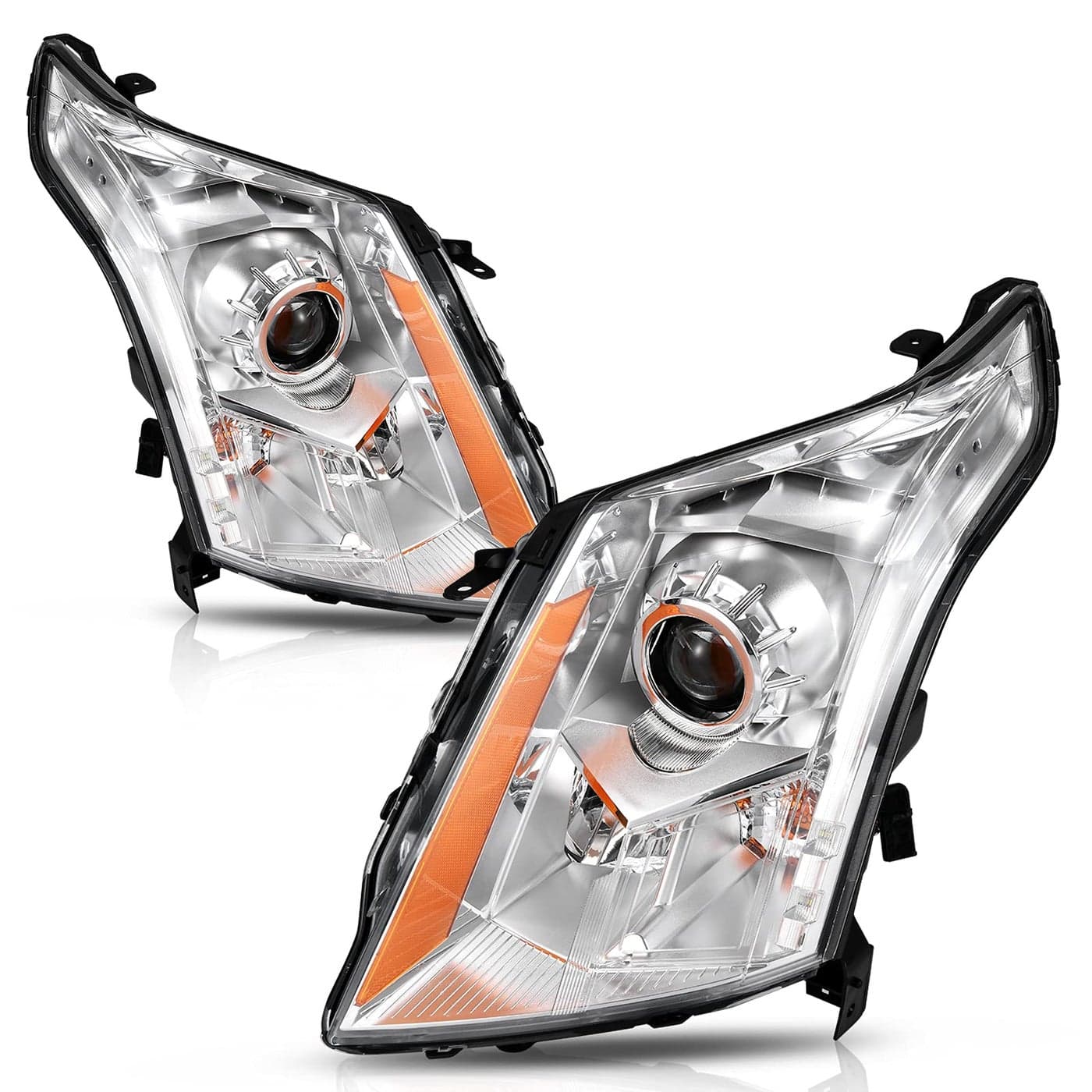 AUTOSAVER88 Projector Headlights Assembly Compatible with 20102013 2010 2011 2012 2013 Cadillac SRX 10 11 12 13 14 15 16 Headlamp Replacement Chrome Housing Clear Lens Amber Reflector Pair