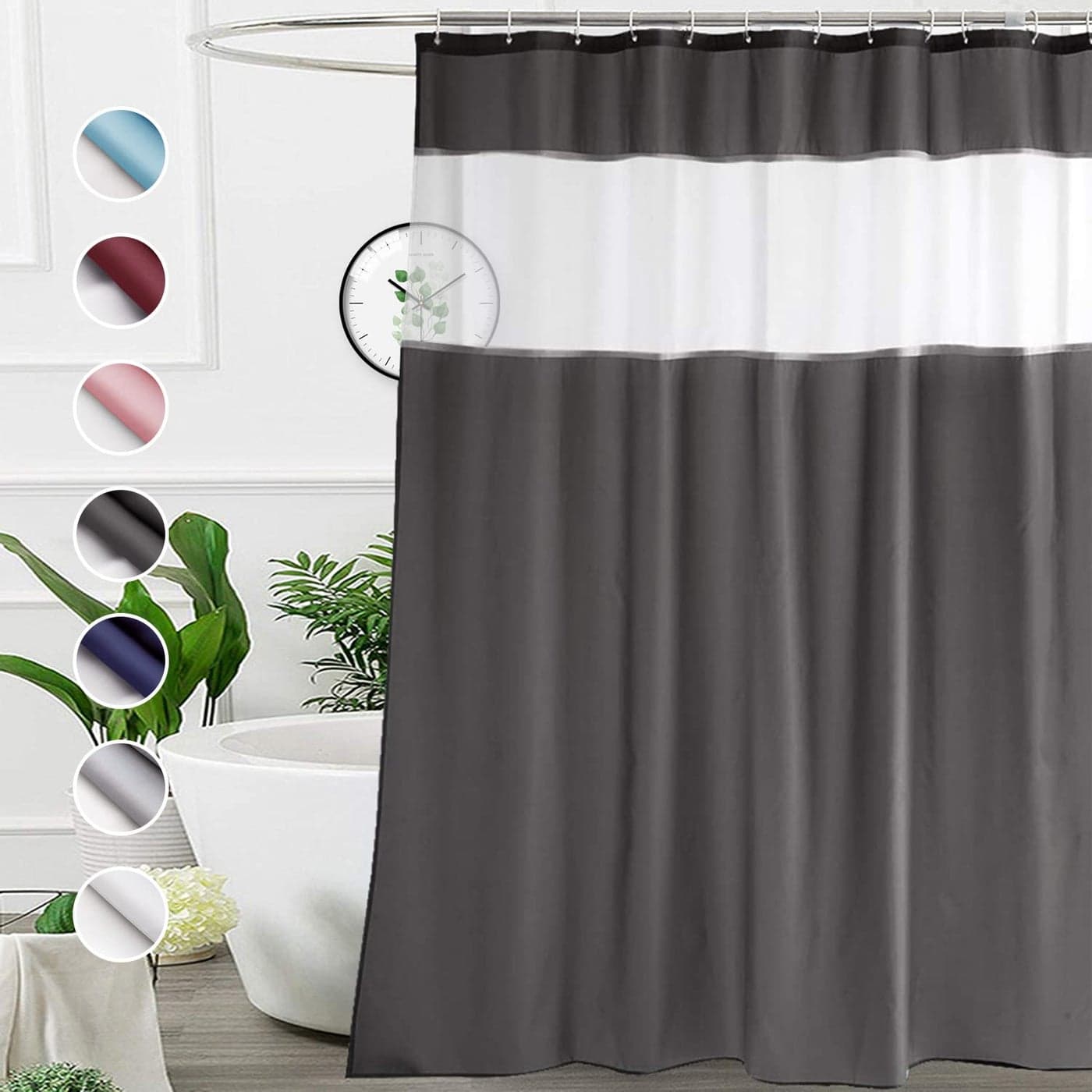 UFRIDAY Dark Gray Shower Curtain72 x 75 Inches Long Polyester Fabric Shower Curtain with Light Filtering Window Water Repellent12 Hooks IncludedWashable Curtain for Home and Hotel