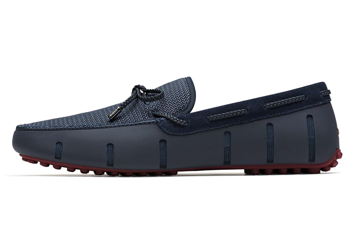 SWIMS Mens Deluxe Loafers, Braided Lace Shoes for Men, Casual Beach Loafer, Comfortable Summer Shoe, Stylish Lightweight Walking Footwear(Navy/Red,7)