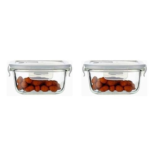Femora Borosilicate Glass Containers For Kitchen|1 Year Warranty|Container Boxes For Storage,Storage Box For Kitchen With Air Vent Lid,Microwave Safe Utensils,Square (Set of 2-1200Ml Each),Transparent