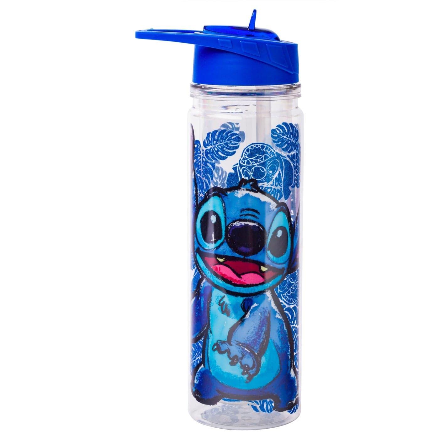 Silver Buffalo Lilo and Stitch Floral Sketch Glitter Double Walled Tritan Water Bottle 18Ounce