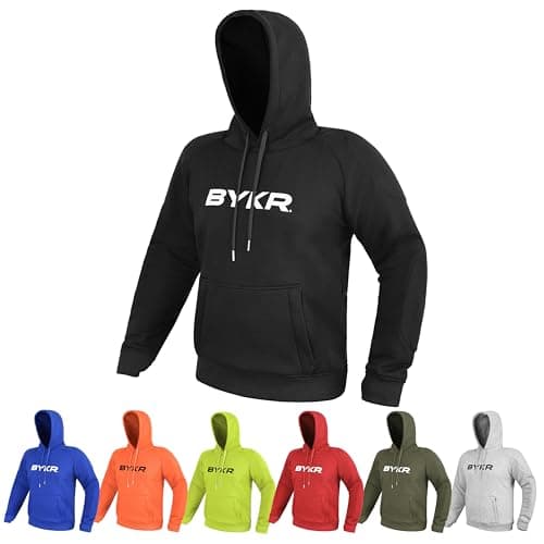 BYKR Motorcycle Hoodie for Men & Women Biker Motorcycle Jackets Breathable Motorbike Riding Sweatshirt All Weather CE Armored (Black,XL), X-Large