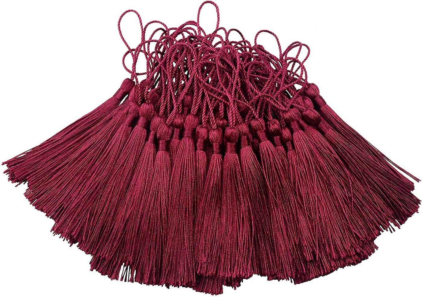 TIMESETL 50 Psc 13cm/5 Inch Silky Floss Craft Tassels, Handmade Tassel with Loop for Jewelry Making Souvenir, Bookmarks, DIY Craft Accessory (Whine Red)