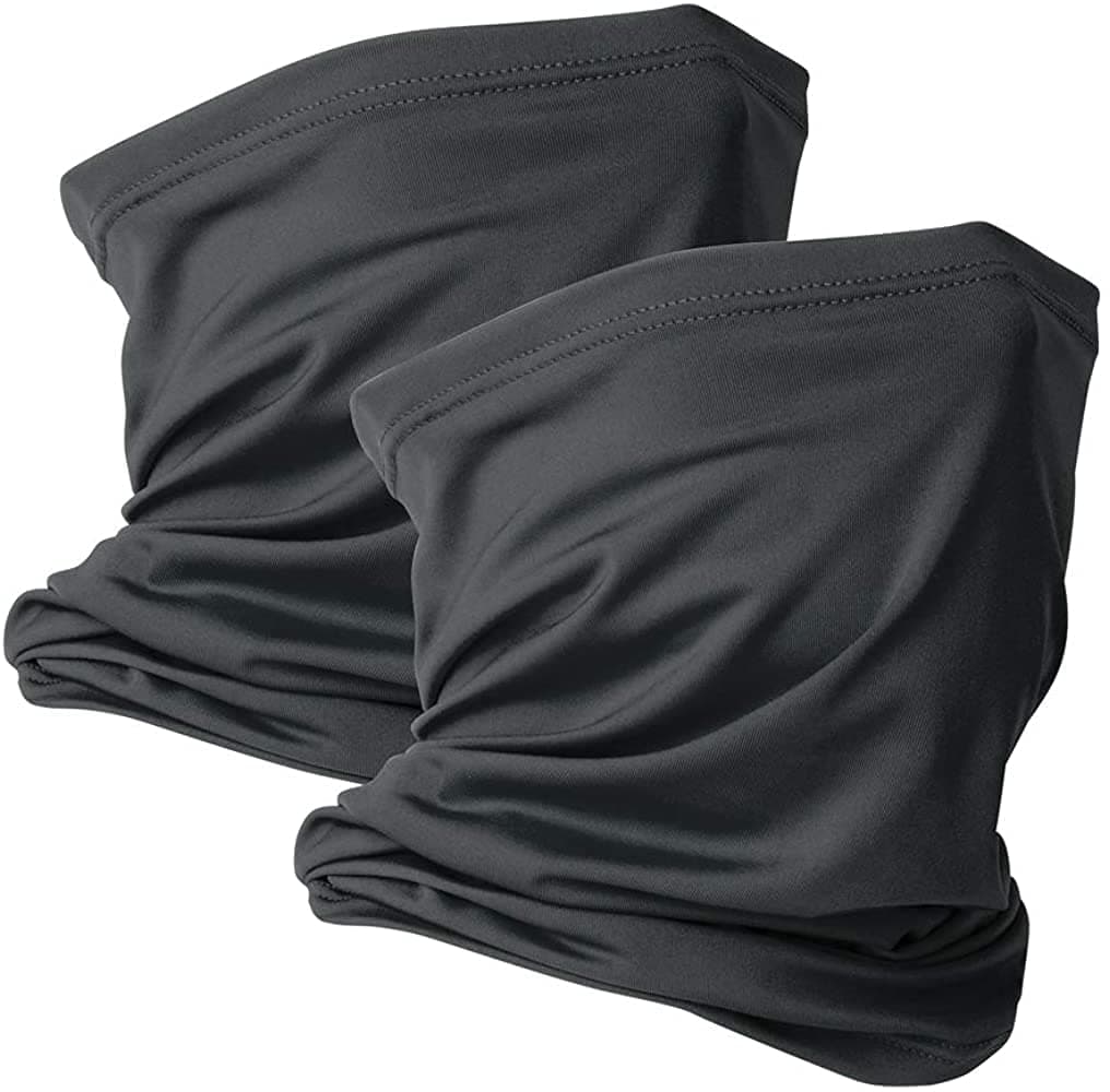 BISMAADH 2 Pack Neck Gaiter Face Mask Scarf Reusable Bandanas Tube UV Protection Headwear for Men and Women Dark Grey