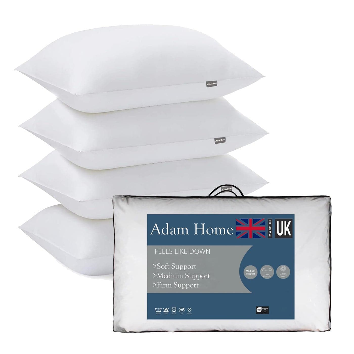 Adam Home Pillows 4 Pack Hotel Quality Side Sleeper Bounce Back Bed Pillow Quick rebound Dust Proof Resistant Premium Filled Down Pillows Pack of 4