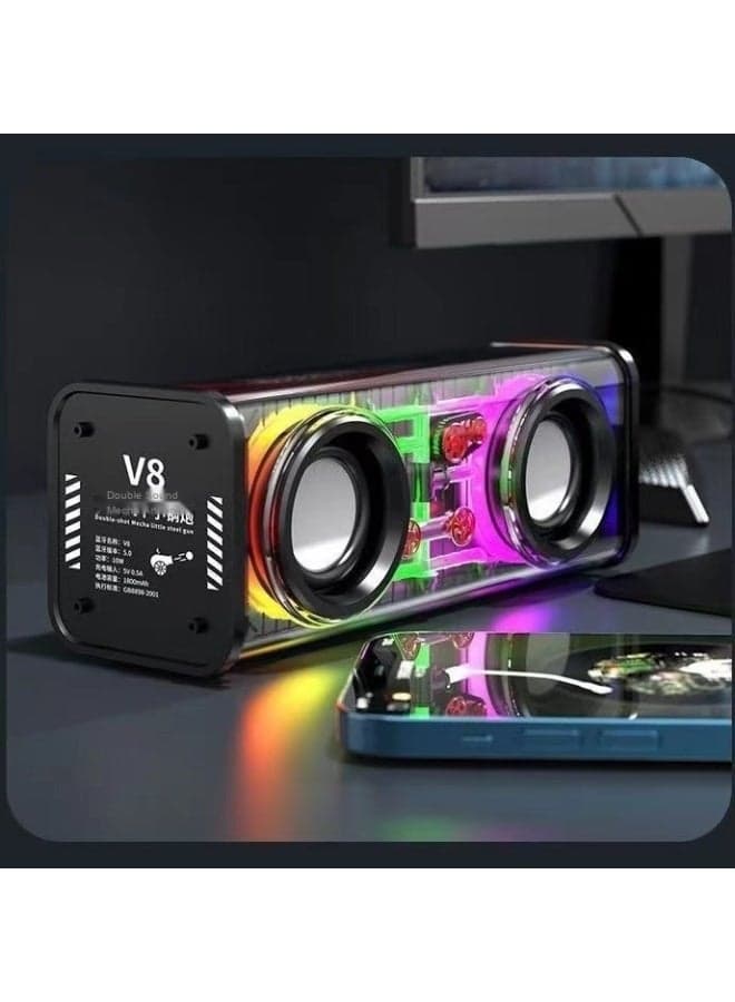 Transparent Bright Light Bluetooth Speaker V8 Small Steel Cannon Bass Support Tandem Mech Small Steel Cannon