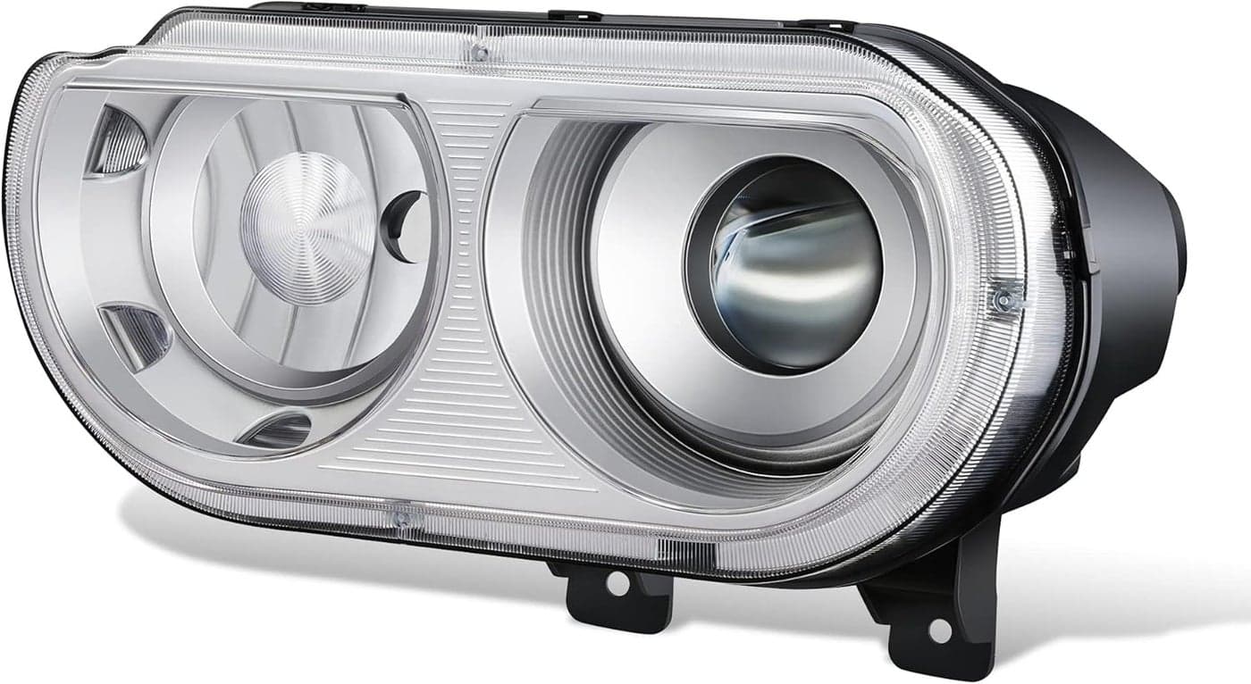DNA MOTORING Left OE Style Projector Headlight for 2008-2014 Dodge Challenger - Chrome/Clear Lens