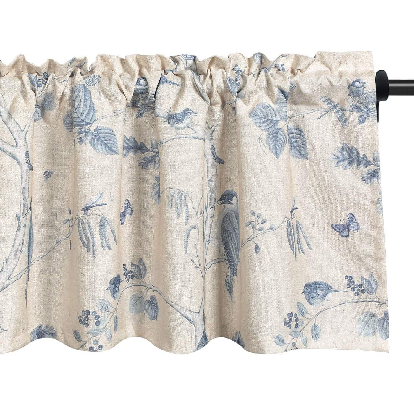 VOGOL Plant Pattern Valance Rustic Country Printed Curtains for Living Room Top Pocket Birds Artist Window Valances for Kids Room Farmhouse One Panel 52 X 18 Inch Blue