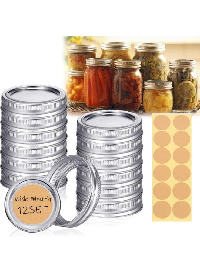 24Pcs Rust-Proof Wide Mouth Mason Jar Lids and Rings, Canning Lids with Bands Wide Mouth for Ball or Kerr, Large Mouth Mason Jars Lid