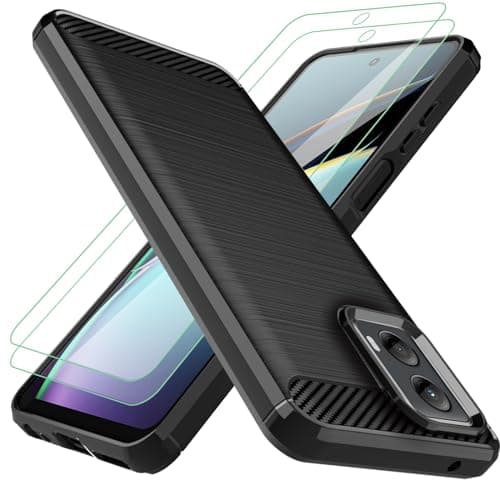 for Moto G-5G-2024 Case:with 2pcs Screen Protector Shock-Absorption Flexible TPU Rubber Protective Cell for Motorola Moto G 5G 2024 Phone Case Cover(Black)