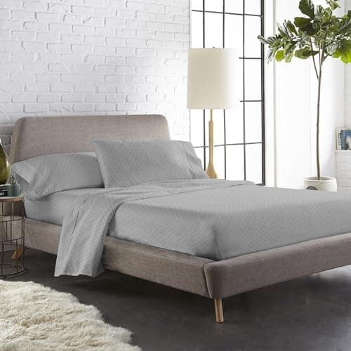 Blue Dahlia 100% Cotton, Queen Size Elastic Fitted Bedsheet (60”x80”) + 2 Pillow Covers, Silky Smooth Feel, 12” Deep Mattress Pocket, 300TC DottedPremium Bedsheet, Colour: Grey