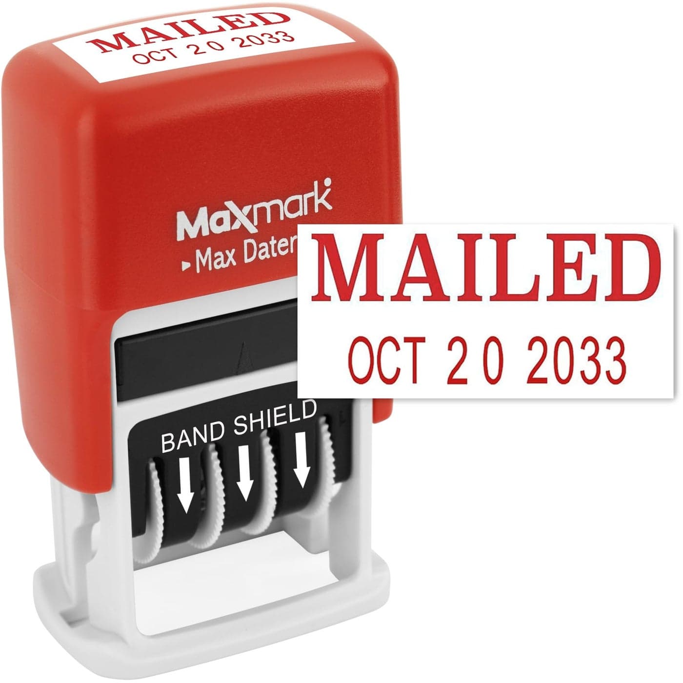 MaxMark SelfInking Rubber Date Office Stamp with MAILED Phrase Date RED Ink Max Dater II 12Year Band
