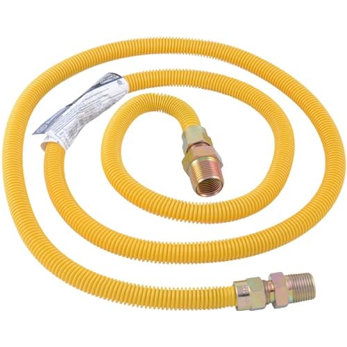 Eastman 72 Inch x 38 Inch OD Gas Line Connector with 34 Inch x 12 Inch MIP Fitting Ends for Natural Gas and Liquid Propane Stainless Steel Yellow 20YE545072B