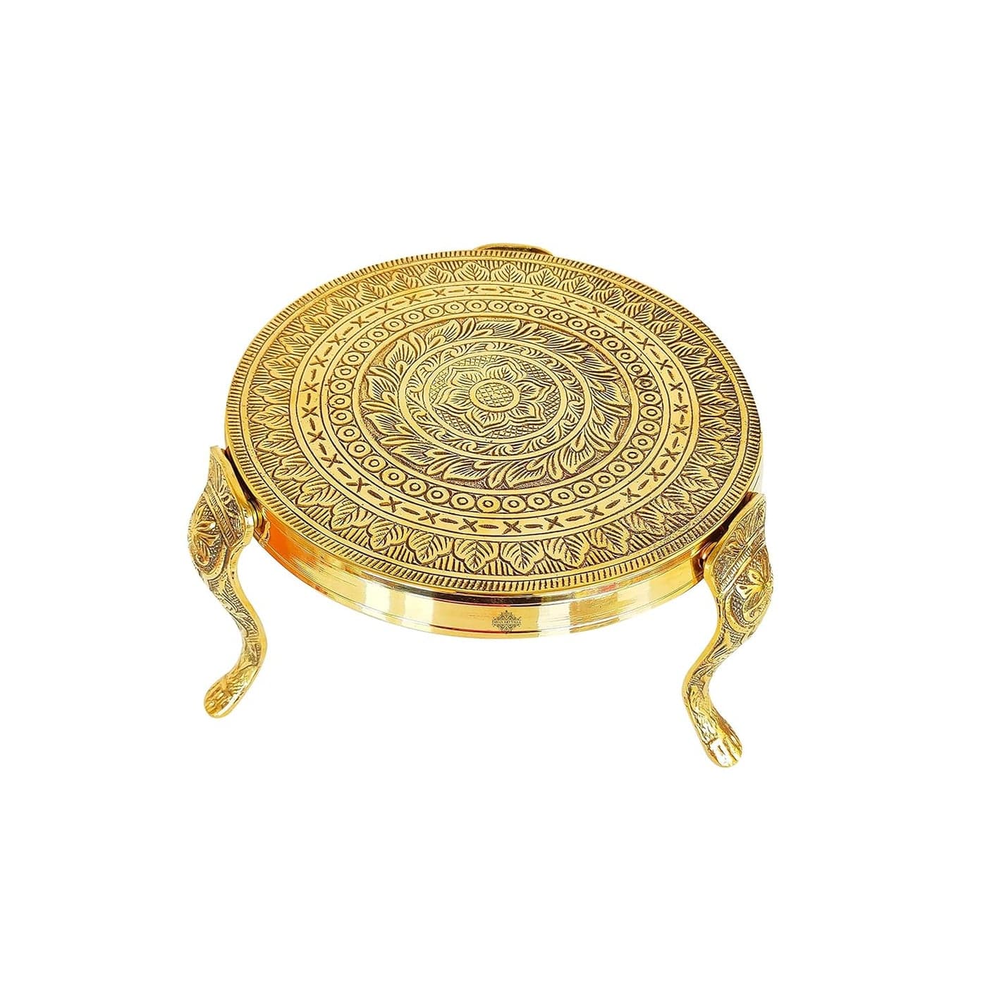 Indian Art Villa Handmade Brass Nakasi 3 Step Round Chowki Poojan Temple Home Gift Item Home Dcor Dia 85 Inch Gold