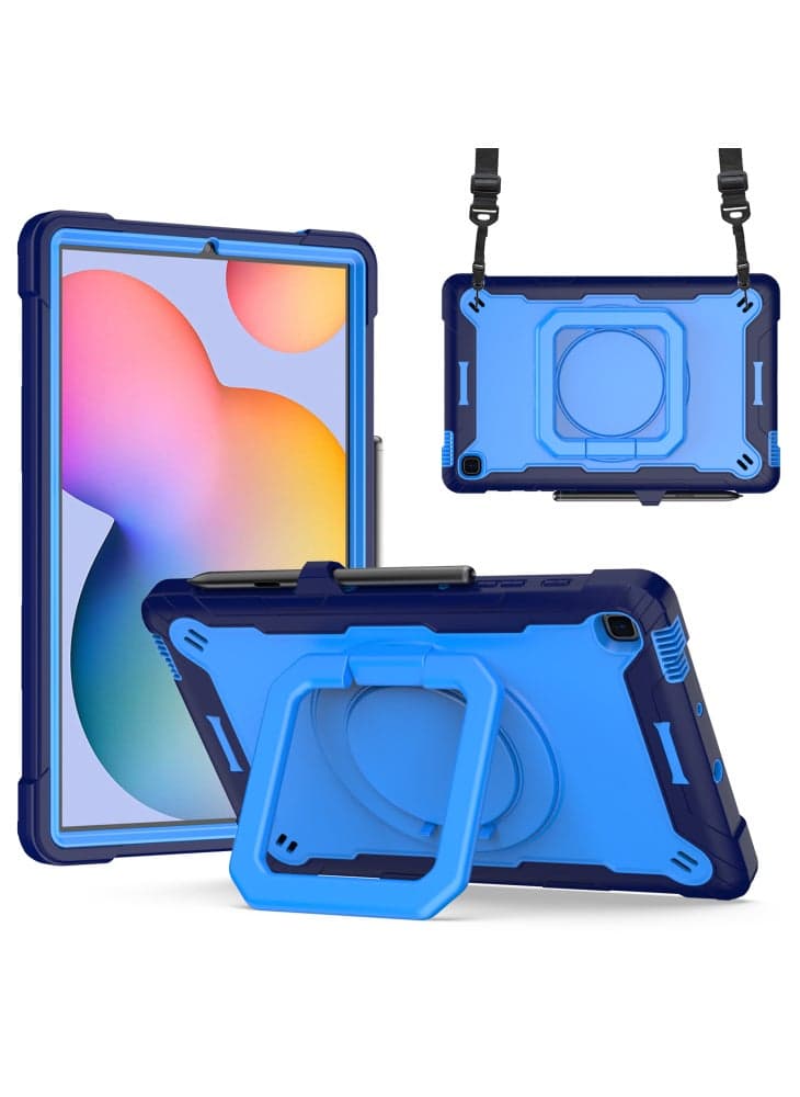 For Samsung Galaxy Tab S6 Lite (2024)/S6 Lite (2022)/S6 Lite (2020) SM-P610 P615 P613 P617 P619 Silicone+PC Kickstand Cover - Navy Blue+Blue
