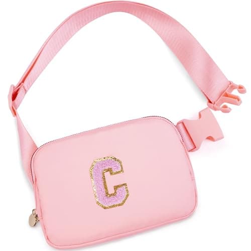 Uygafly Graduation Gifts for Girls Teen,Belt Bag for Women Girls Initial Crossbody Bag Waist Packs Teens Fanny Pack,Personalized Accessories for Preppy Cute Stuff Gifts for Teens Girls Kids | Peach,C