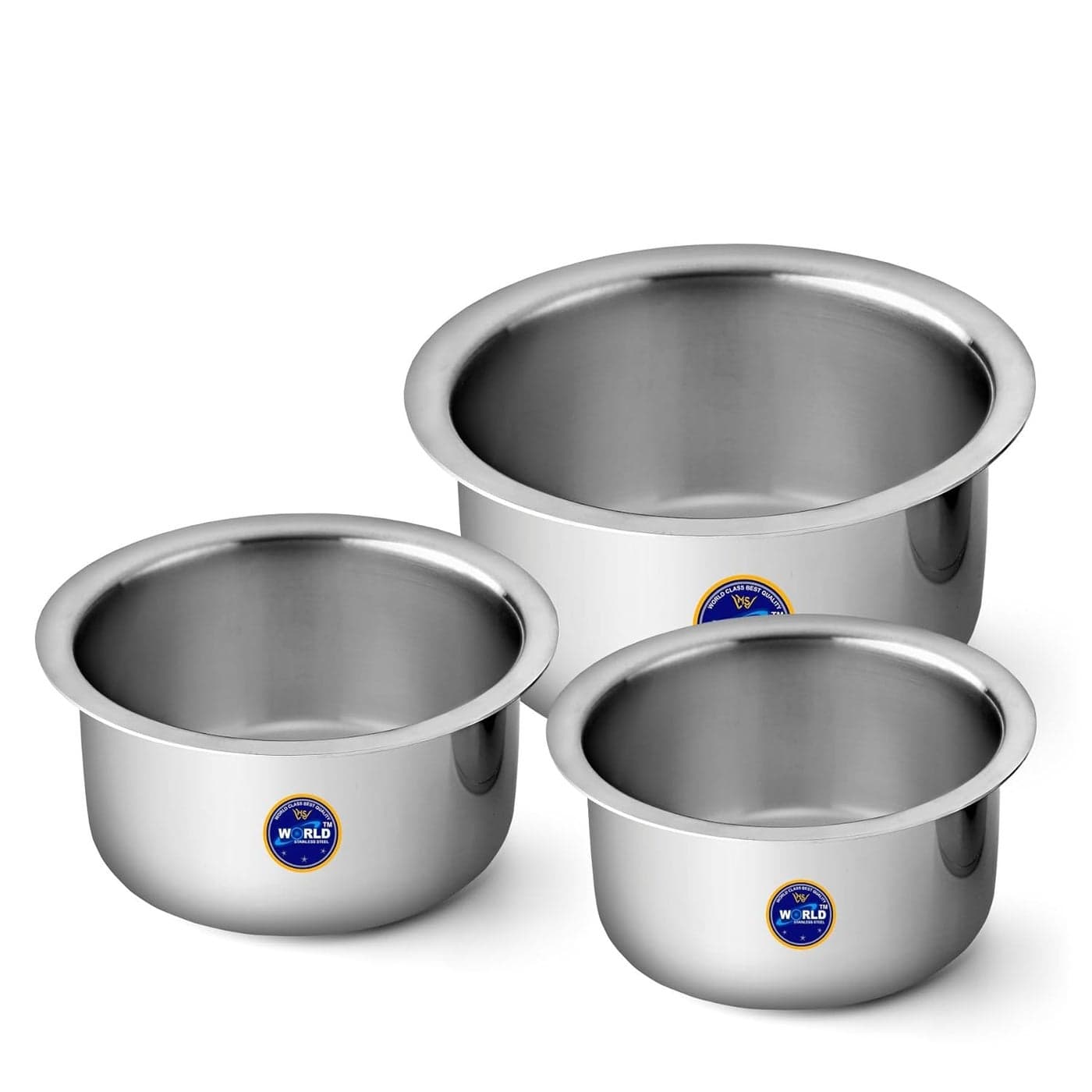 MS WORLD Stainless Steel Triply PatilaTopeBhagona for Kitchen Induction Gas Base 12 21 4 Litre Set of 3