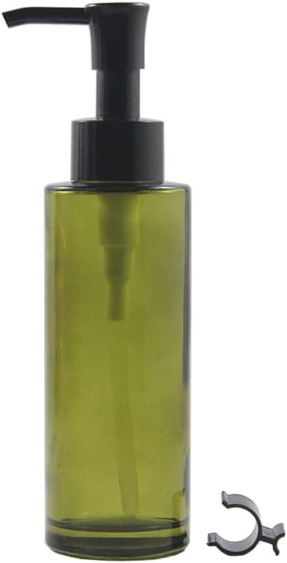 100ML/3.4oz Empty Green Frosted Glass Lotion Pump Bottle Jars with Black Pump Head Makeup Cleansing Oil Packing Container Cosmetic Soap Travel Dispenser for Essential Oil Lotion Cream